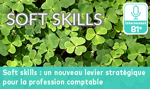 Photo de trèfles à quatre feuilles en gros plan avec titre Soft Skills et badge Intervenant 81e : un nouveau levier stratégique pour la profession comptable