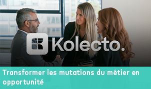 Logo Kolecto avec trois professionnels en discussion