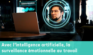 Homme devant un ordinateur portable avec une interface de scan facial